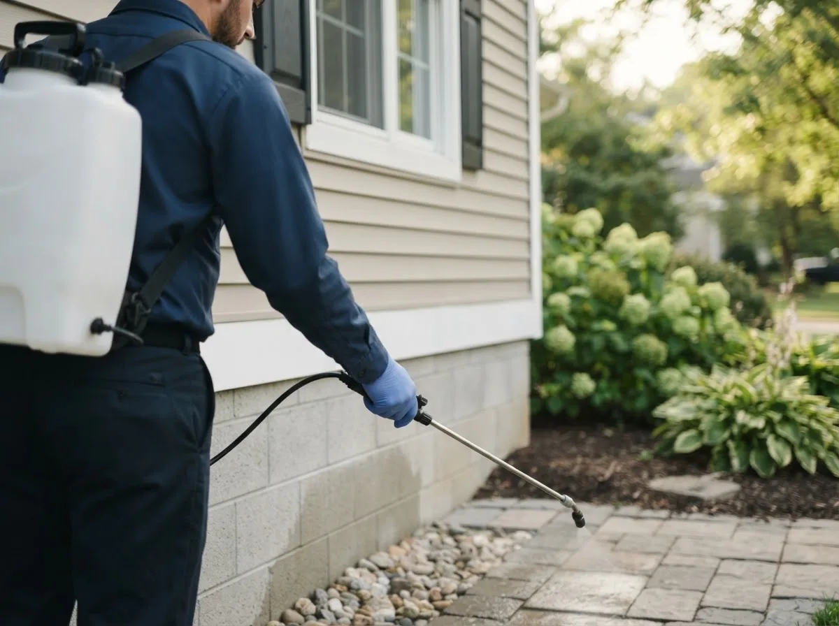 Pest control technician inspecting a home in Honeoye Falls, NY